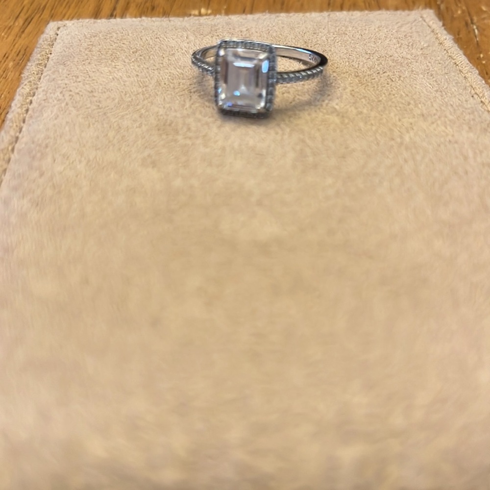 Silver Ring With Square-Cut Gemstone, Euc - image 2